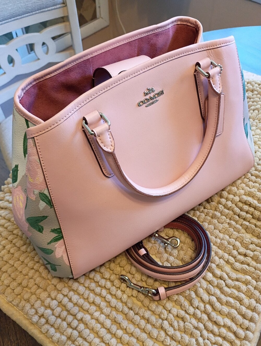 Coach Margo Carryall Pink Rose Print Satchel